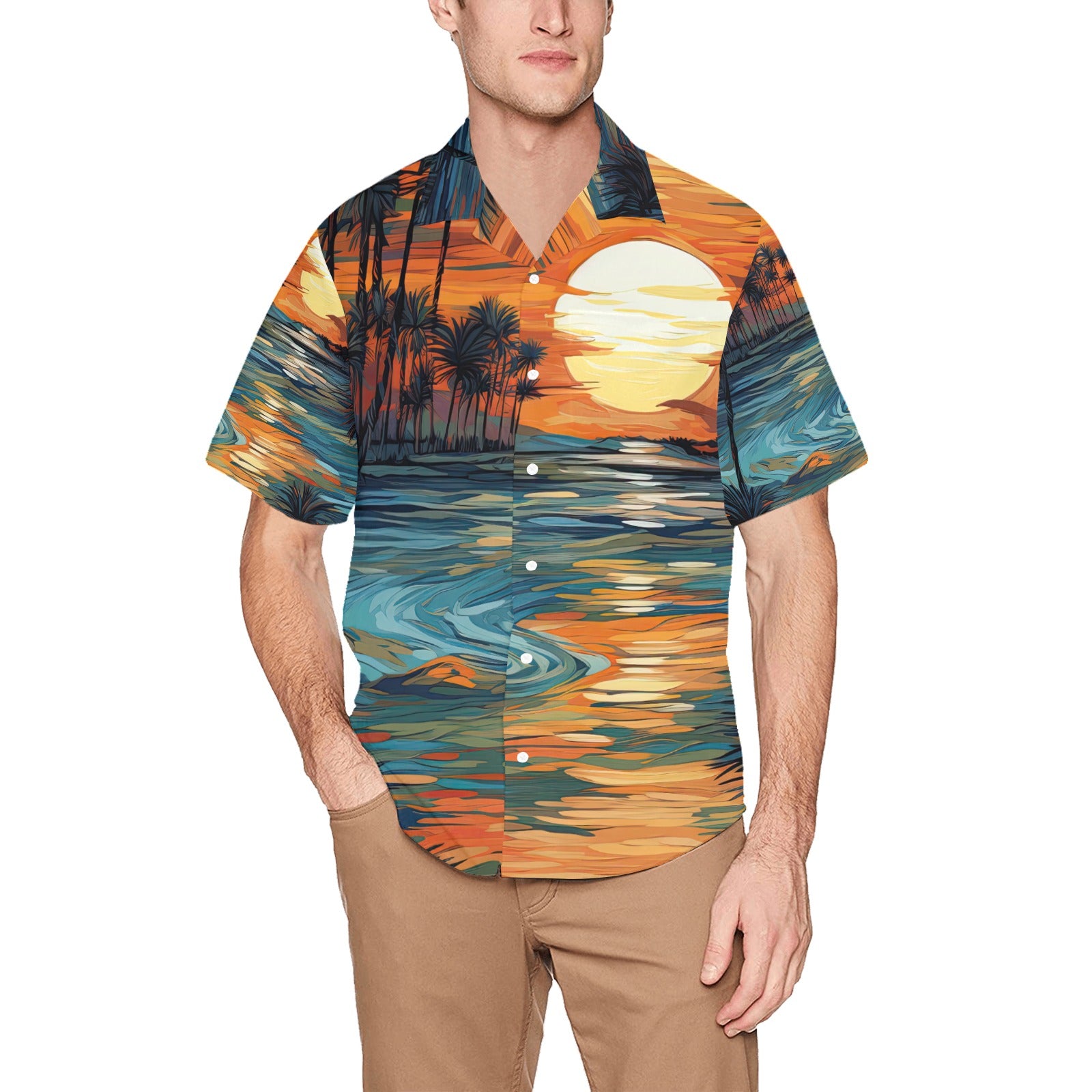 Santorini Tropical Hawaiian Shirt - Hand Printed Batik Cotton Short Sleeve Shirt