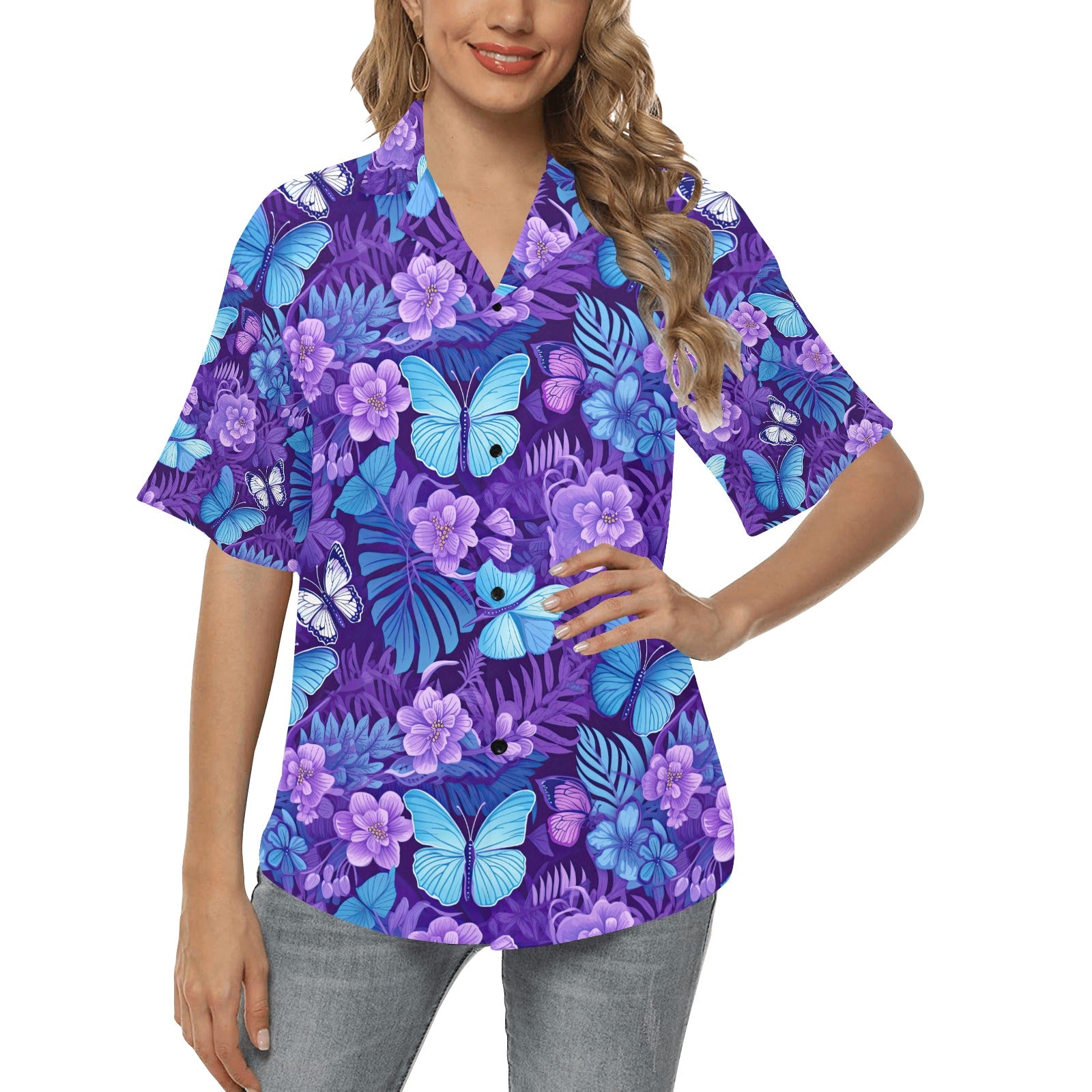 Butterfly Flower Hawaiian Shirt for Women - Sunshine on the Seas