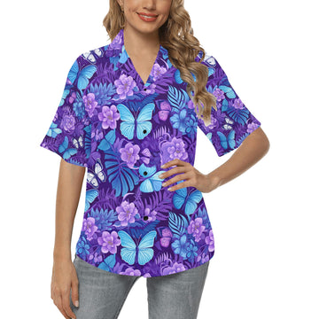 Butterfly Flower Hawaiian Shirt for Women - Sunshine on the Seas