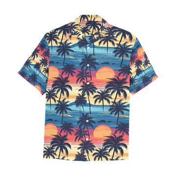 Palm Tree Sunset Men's Hawaiian Shirt With Chest Pocket - Sunshine on the Seas