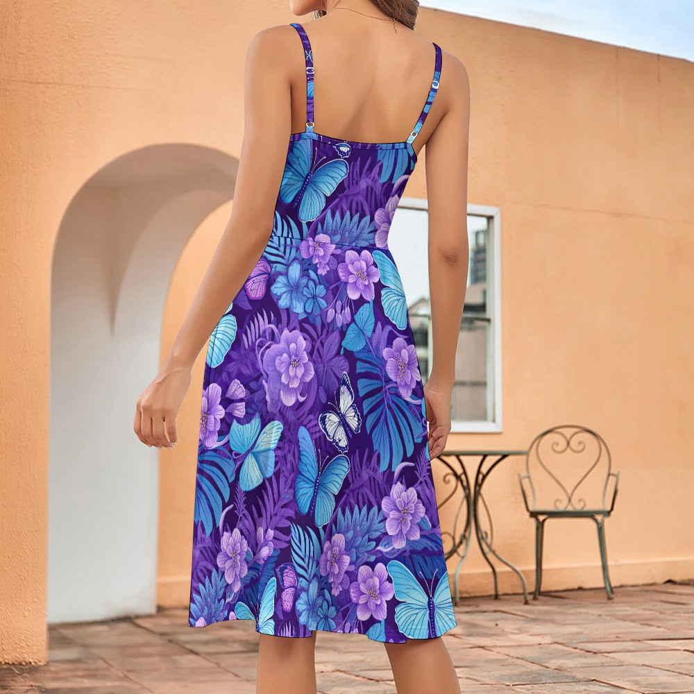 Butterfly Flower Long Suspender Dress - Sunshine on the Seas