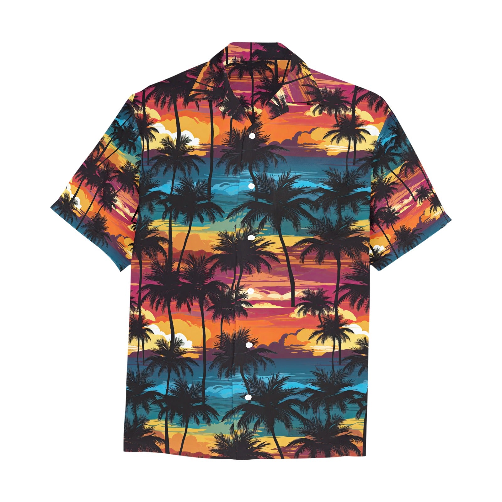 Rainbow Sunset Palm Trees Men's Hawaiian Shirt With Chest Pocket - Sunshine on the Seas