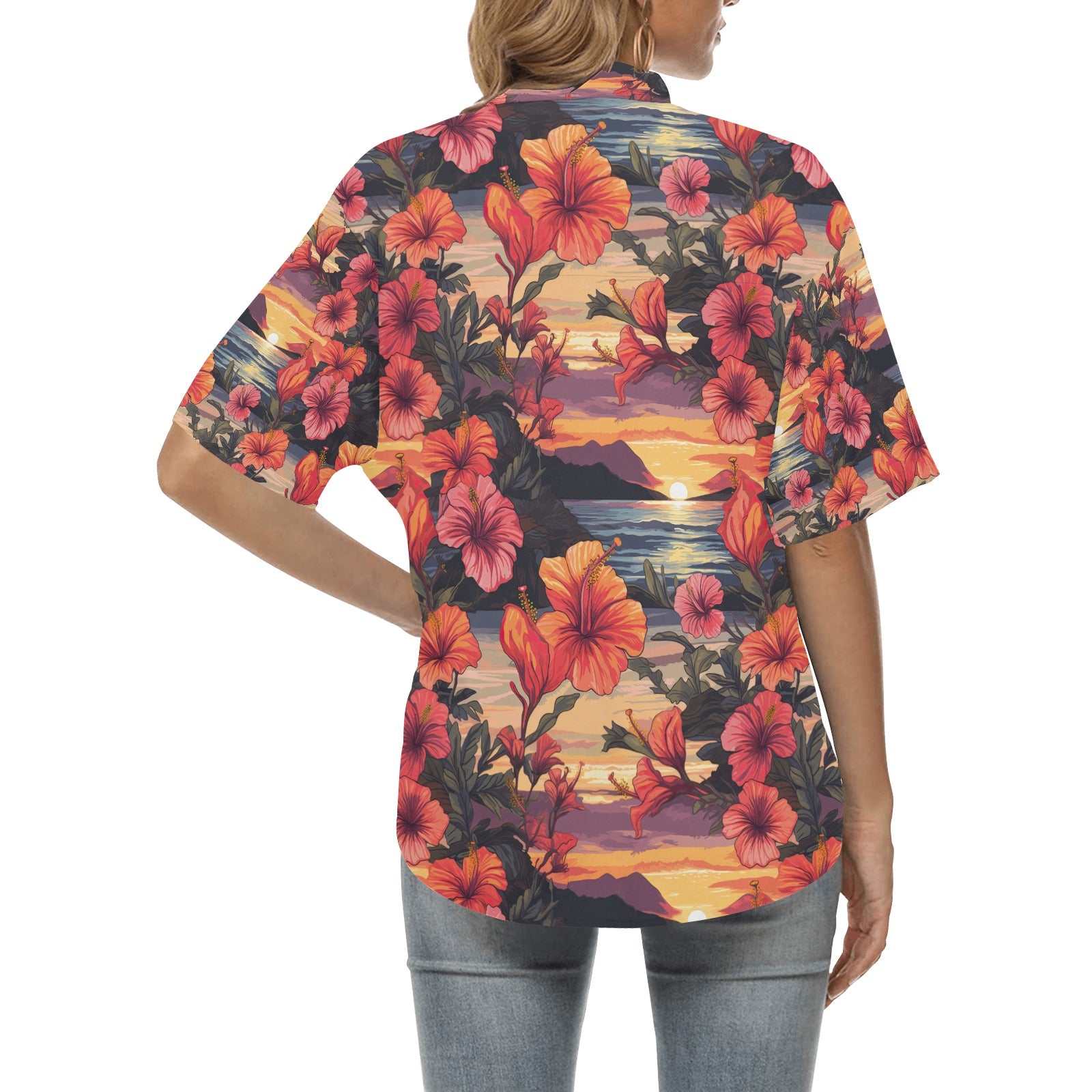 Hibiscus Sunset Hawaiian Shirt for Women - Sunshine on the Seas