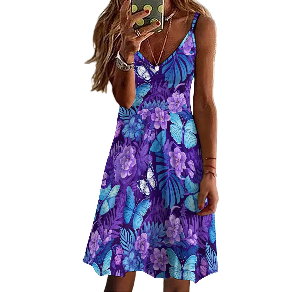 Butterfly Flower Long Suspender Dress - Sunshine on the Seas