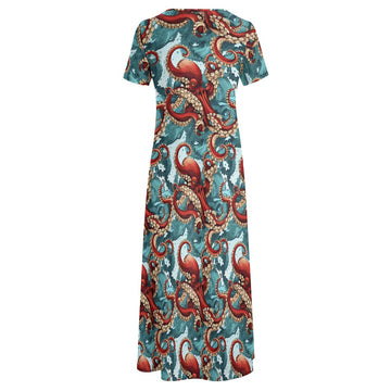 Octopus Round Neck Short Sleeve Dress (Without Pockets)