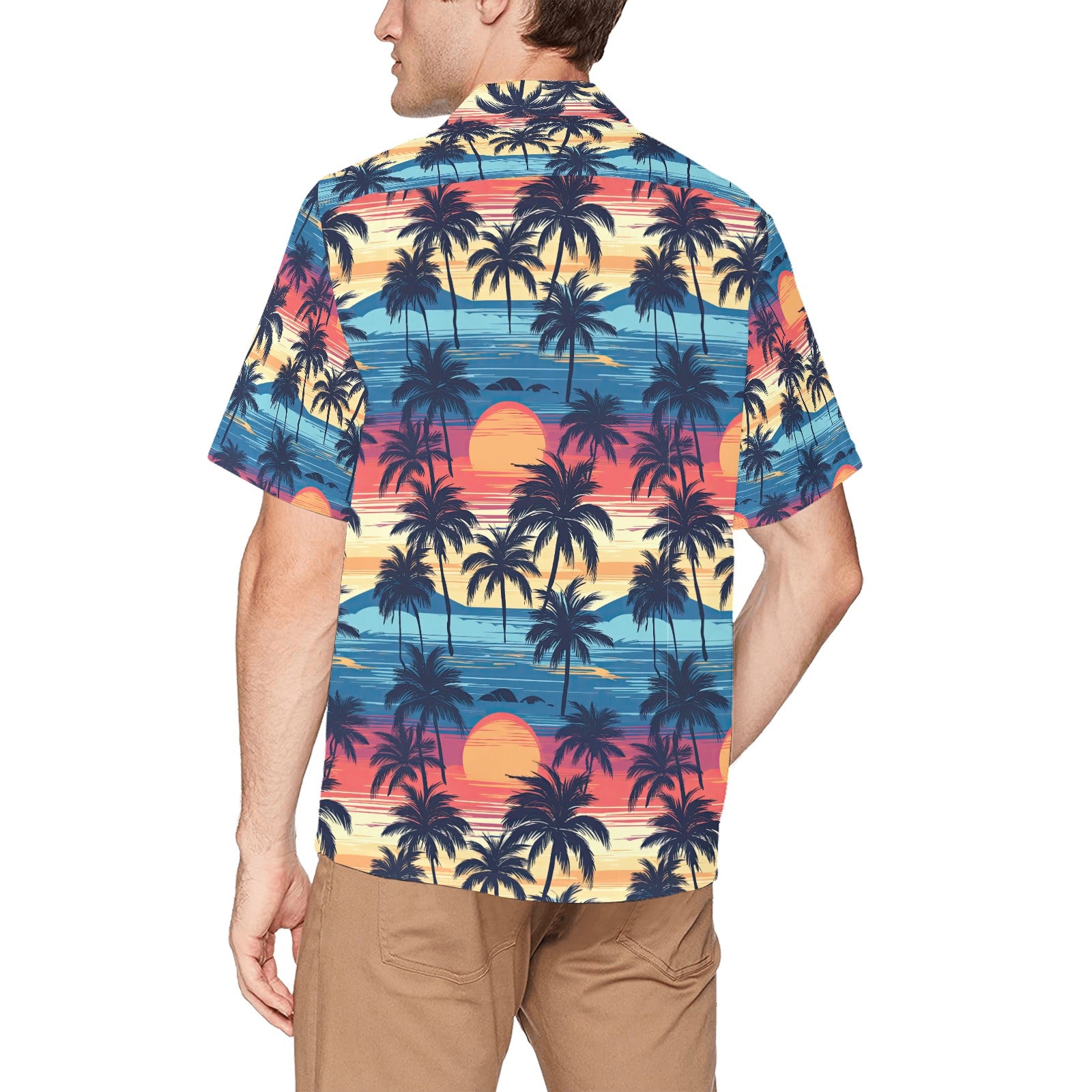 Palm Tree Sunset Men's Hawaiian Shirt With Chest Pocket - Sunshine on the Seas