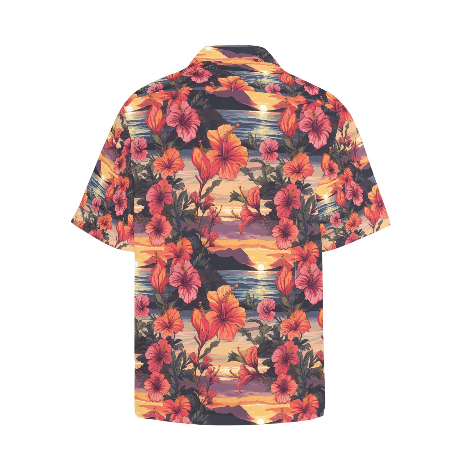 Sunset Hibiscus Men's Hawaiian Shirt With Chest Pocket - Sunshine on the Seas