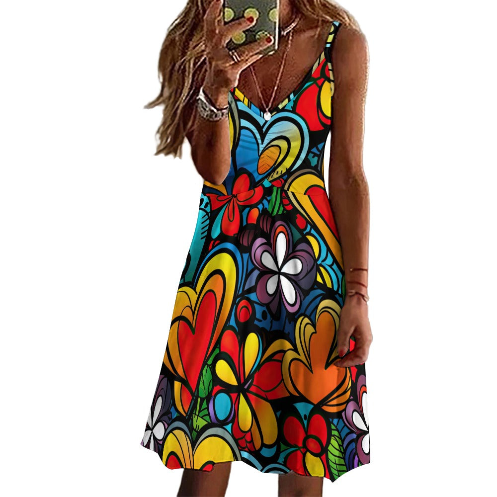 Hearts & Flowers Long Suspender Dress - Sunshine on the Seas