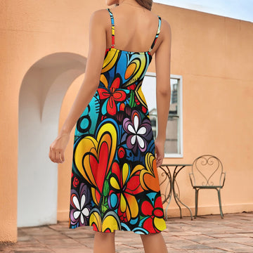 Hearts & Flowers Long Suspender Dress - Sunshine on the Seas