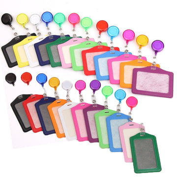 Women Men Cruise Retractable Badge Reel ID Card Holder Cover Case Nurse Badge Lanyards Fashion PU Leather Card Holders Set