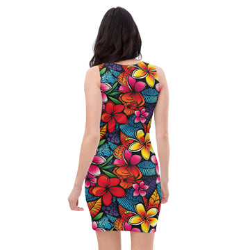 Colorful Hibiscus Women's Fitted Dress