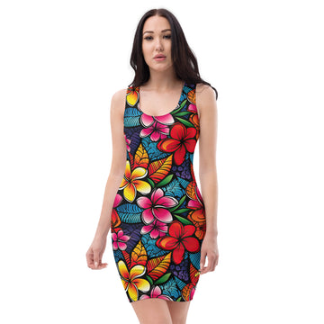 Colorful Hibiscus Women's Fitted Dress - Sunshine on the Seas