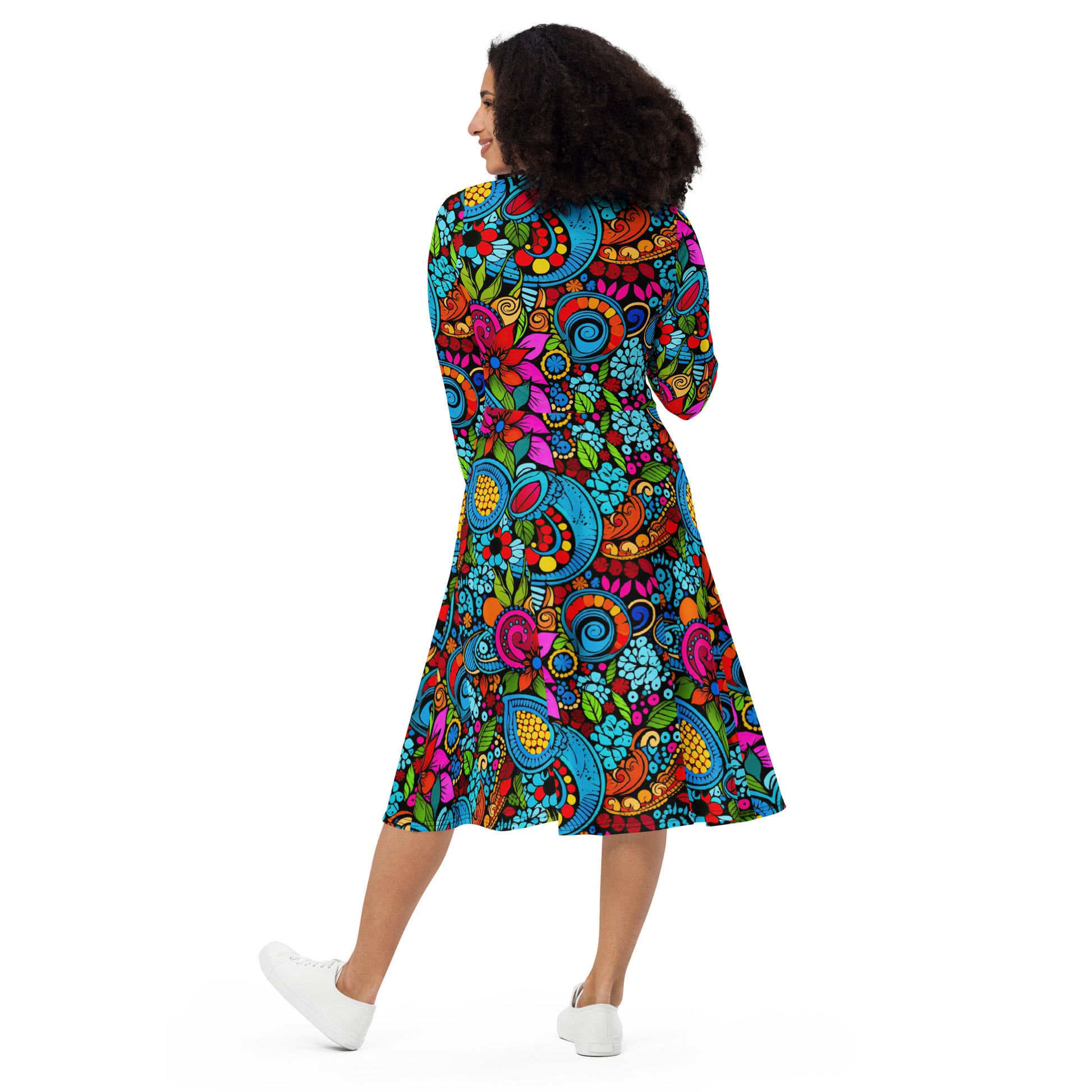 Paisley Long Sleeve Midi Dress w/ Pockets - Sunshine on the Seas