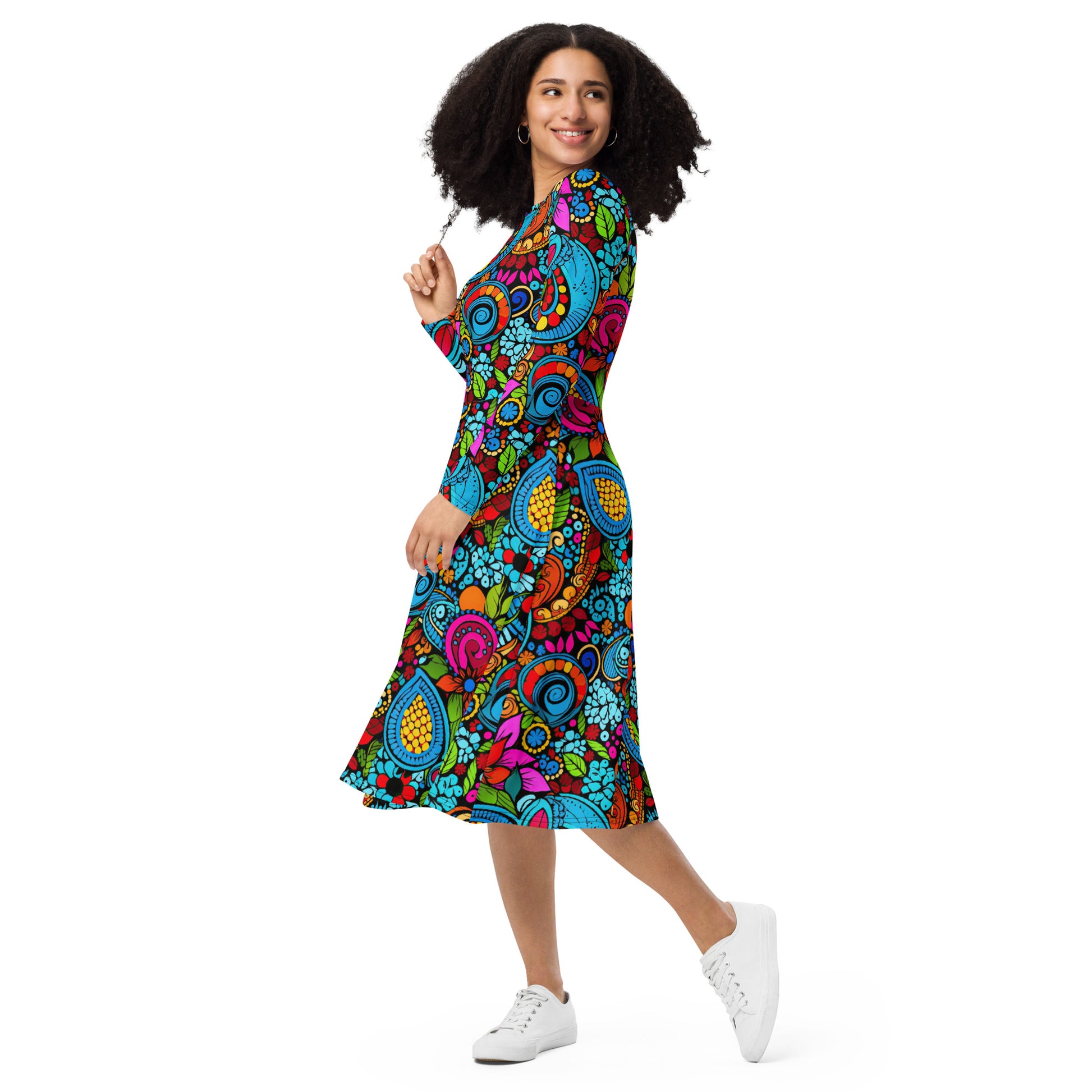Paisley Long Sleeve Midi Dress w/ Pockets - Sunshine on the Seas