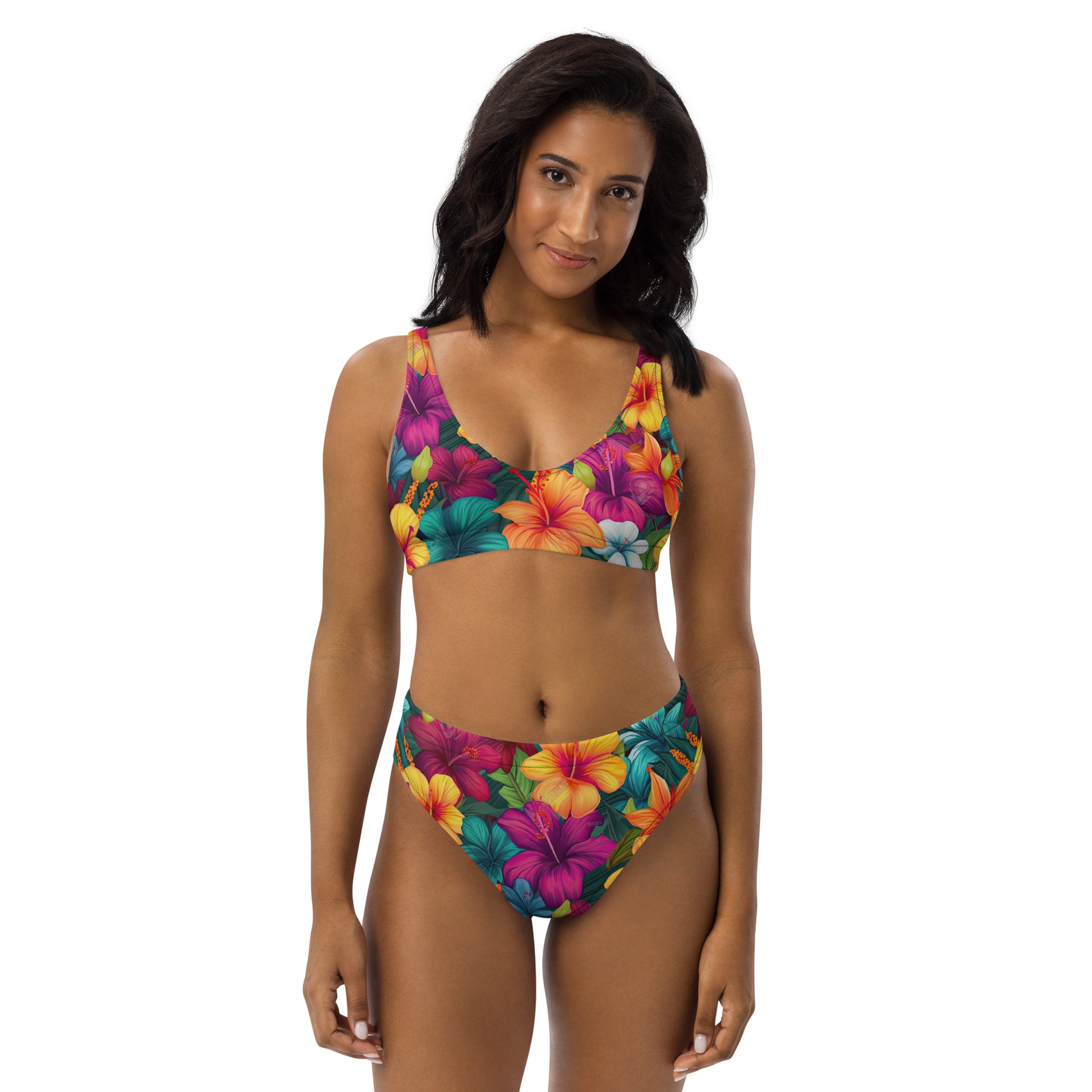 Colorful Hibiscus Recycled High-waisted Bikini - Sunshine on the Seas