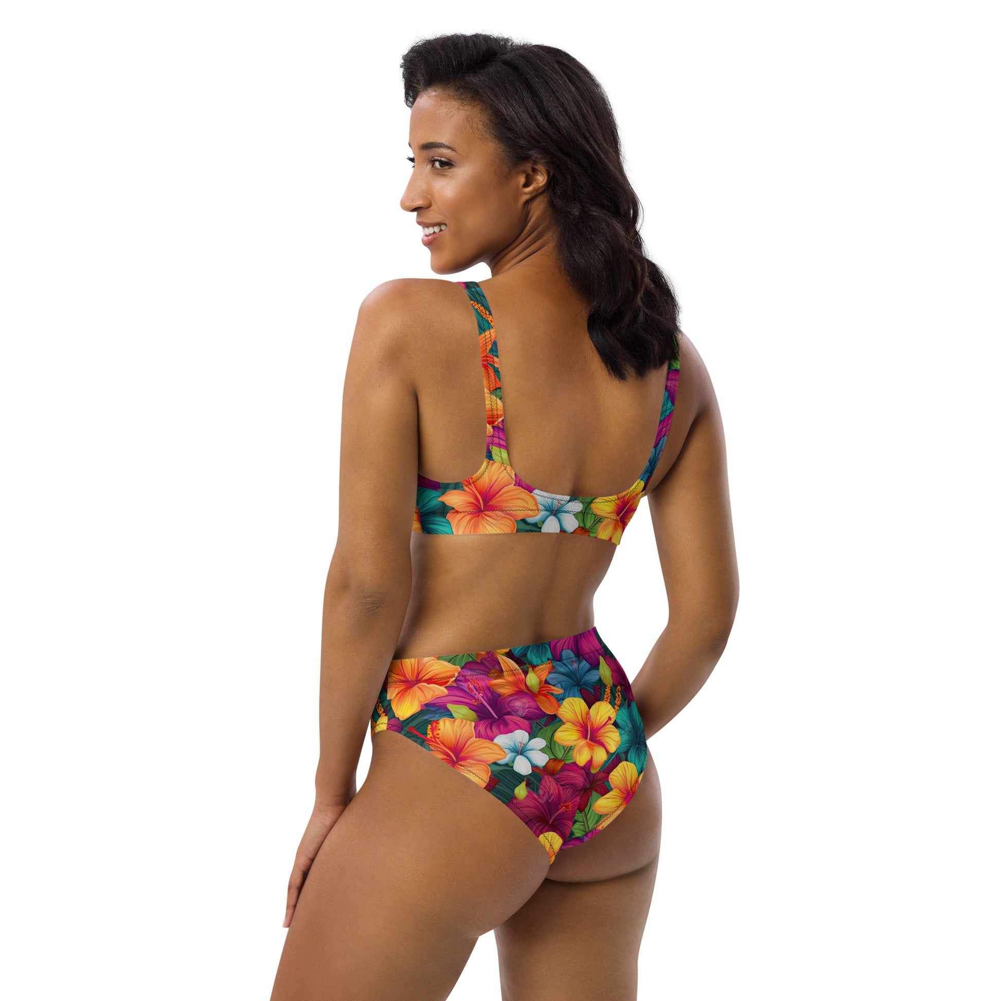 Colorful Hibiscus Recycled High-waisted Bikini - Sunshine on the Seas