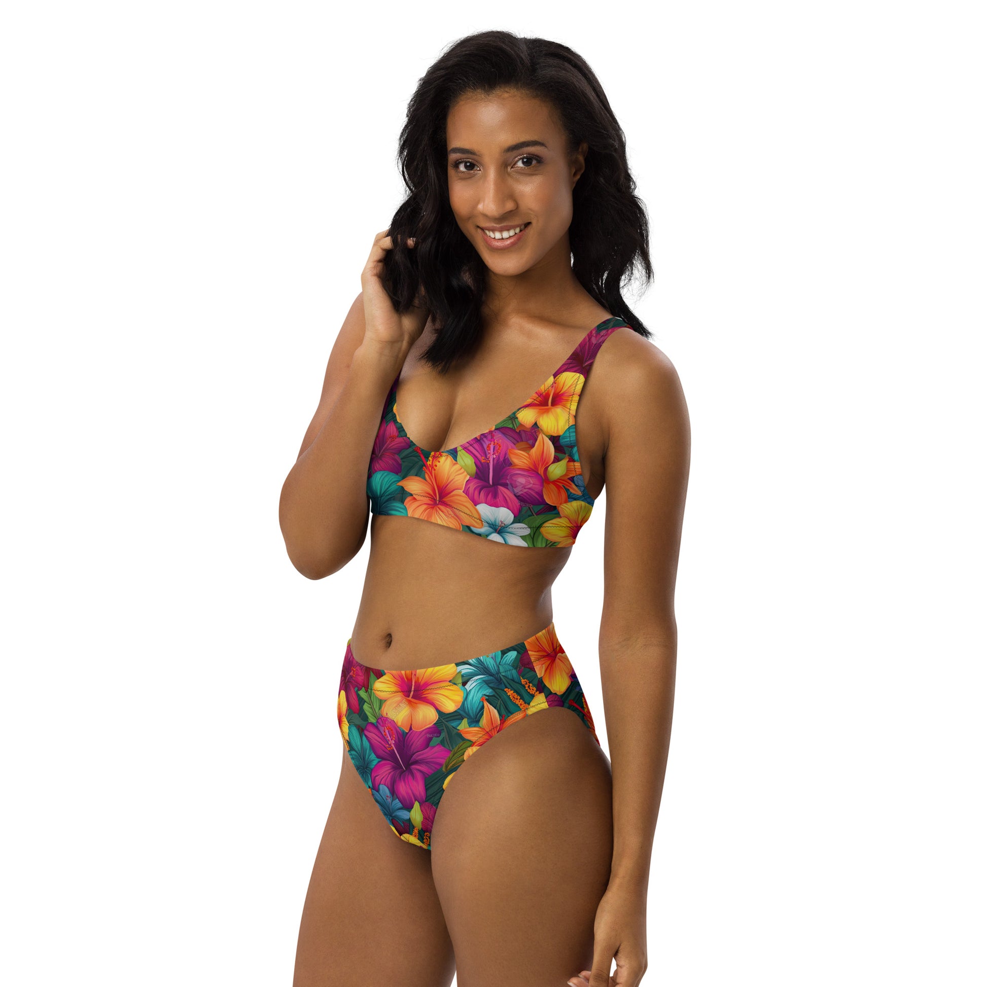 Colorful Hibiscus Recycled High-waisted Bikini - Sunshine on the Seas