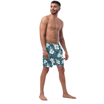 Blue & White Hibiscus Men's swim trunks - Sunshine on the Seas