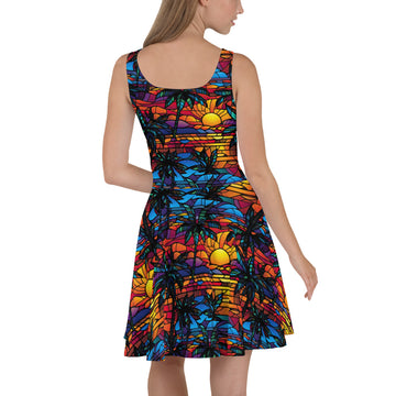 Palm Tree Sunset Skater Dress - Sunshine on the Seas
