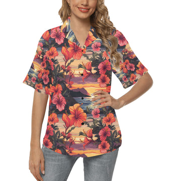 Hibiscus Sunset Hawaiian Shirt for Women - Sunshine on the Seas