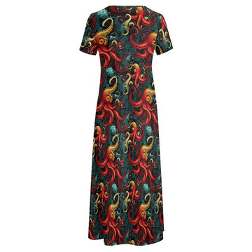 Octopus Round Neck Short Sleeve Dress (No Pockets)