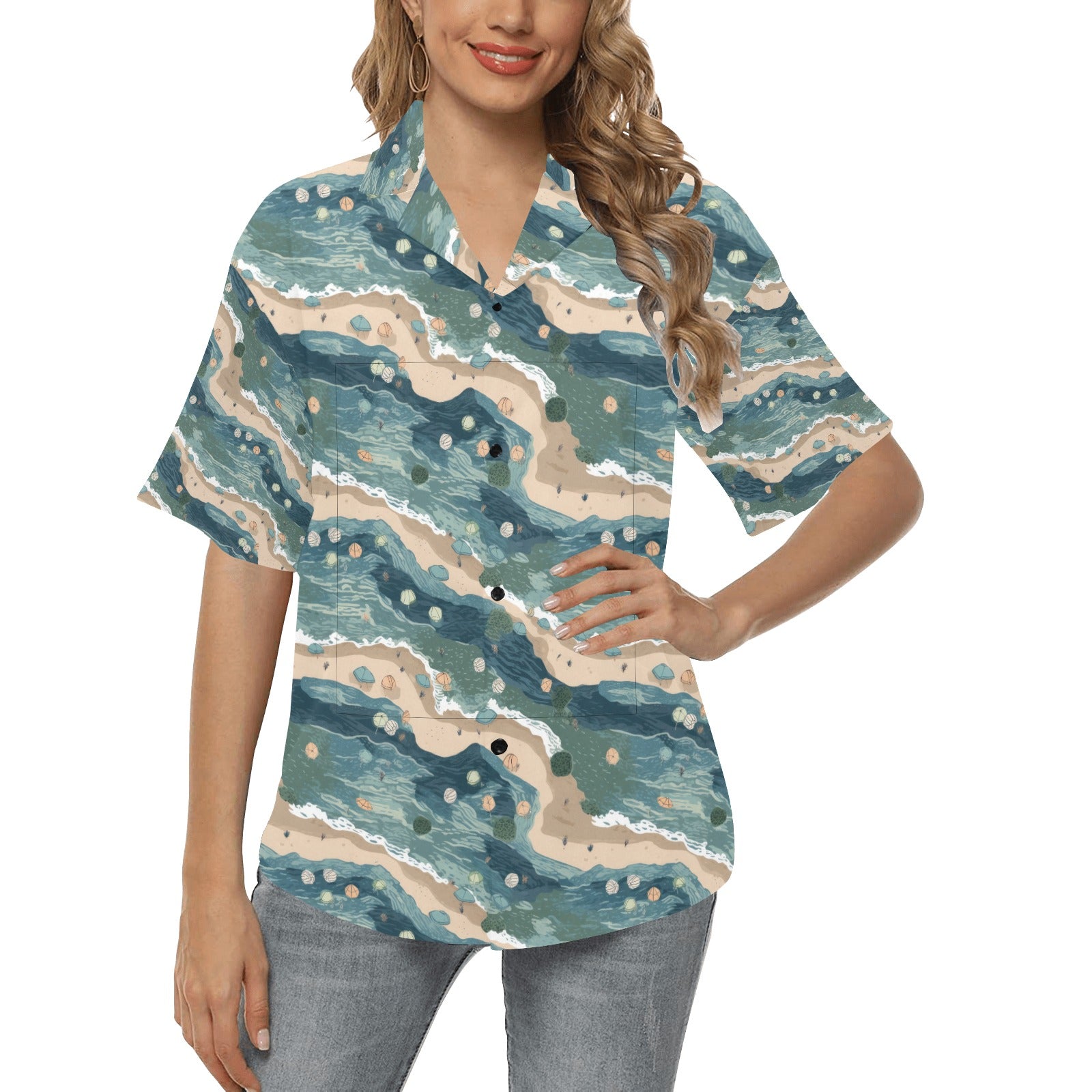 Beach Shoreline Hawaiian Shirt for Women - Sunshine on the Seas