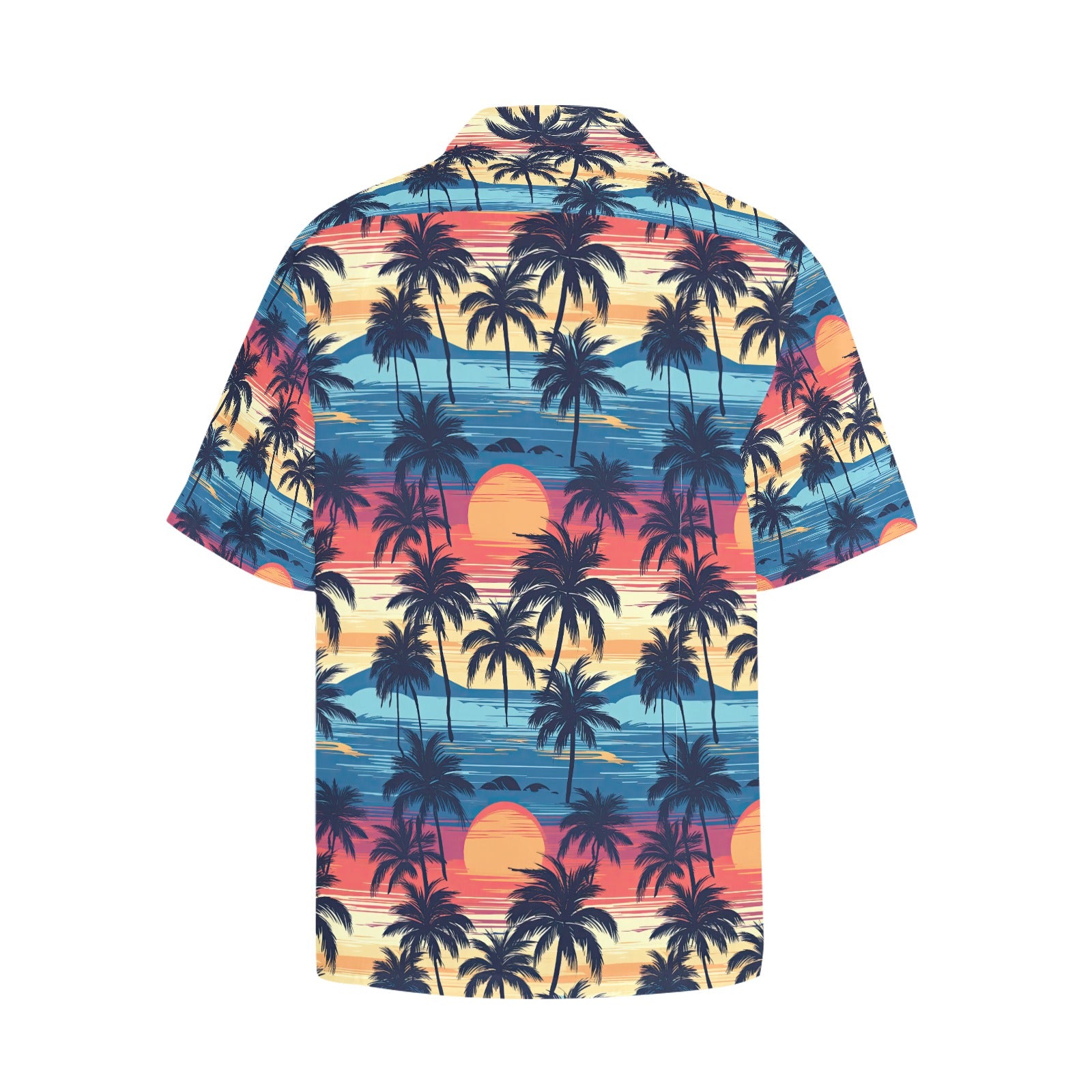 Palm Tree Sunset Men's Hawaiian Shirt With Chest Pocket - Sunshine on the Seas