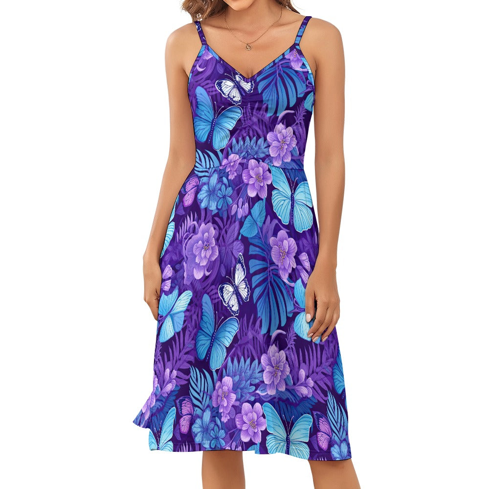 Butterfly Flower Long Suspender Dress - Sunshine on the Seas