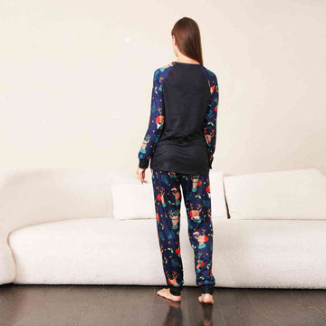 Women Reindeer Graphic Top and Printed Pants Set