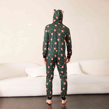 Animal Holiday Lights Printed Hooded Long Sleeve Jumpsuit - Men