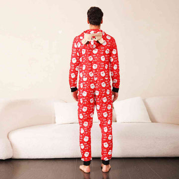 Men Santa Print Hooded Jumpsuit