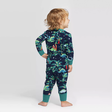 Baby Santa Dinosaur Printed Long Sleeve Jumpsuit