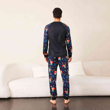 Men Reindeer Graphic Top and Printed Pants Set