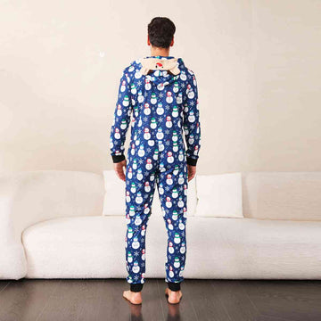 Men Snowman Print Hooded Jumpsuit