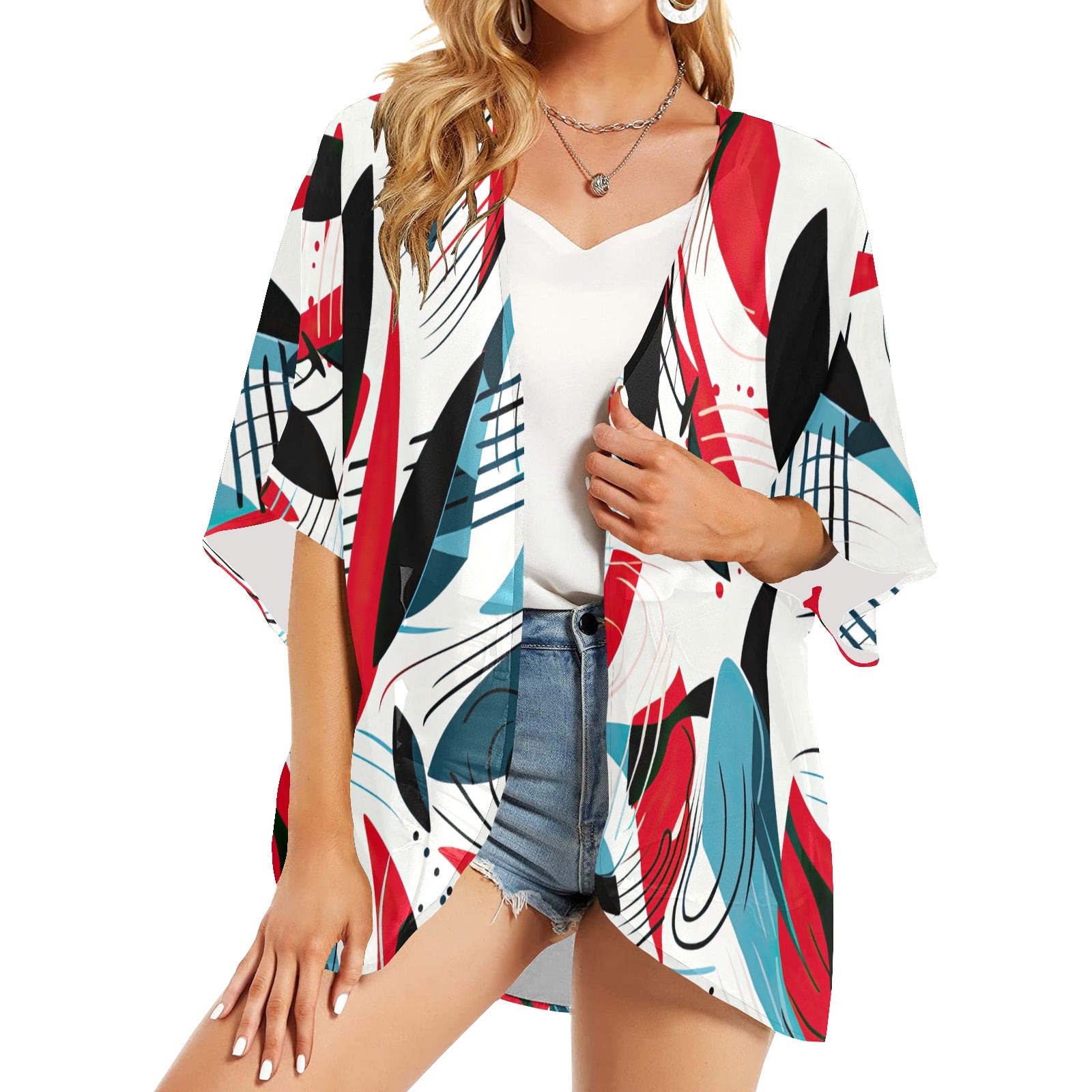 Modern Print Women's Kimono Chiffon Cover Up