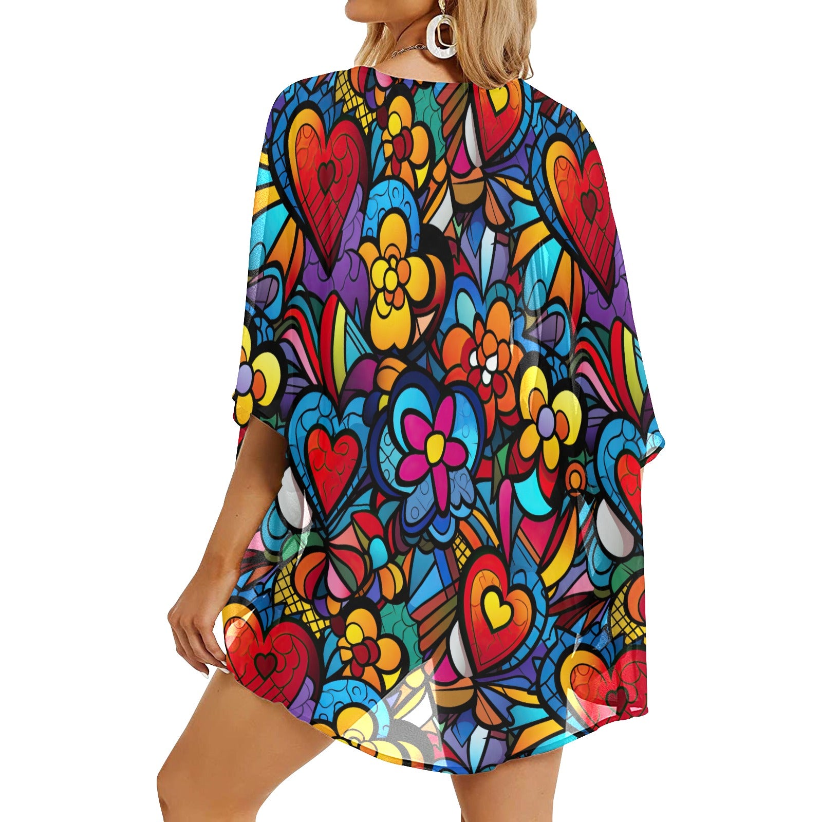 Hearts & Flowers Women's Kimono Chiffon Cover Up - Sunshine on the Seas