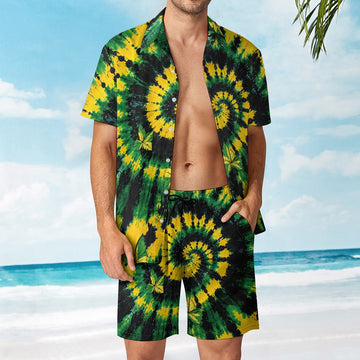 Green Leaf Tie Dye Leisure Beach Suit