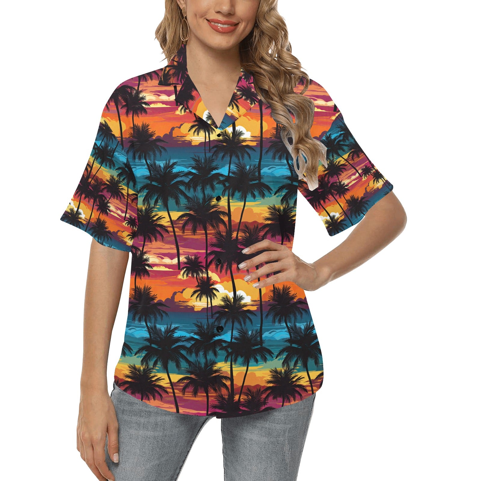 Palm Tree Sunset Hawaiian Shirt for Women - Sunshine on the Seas