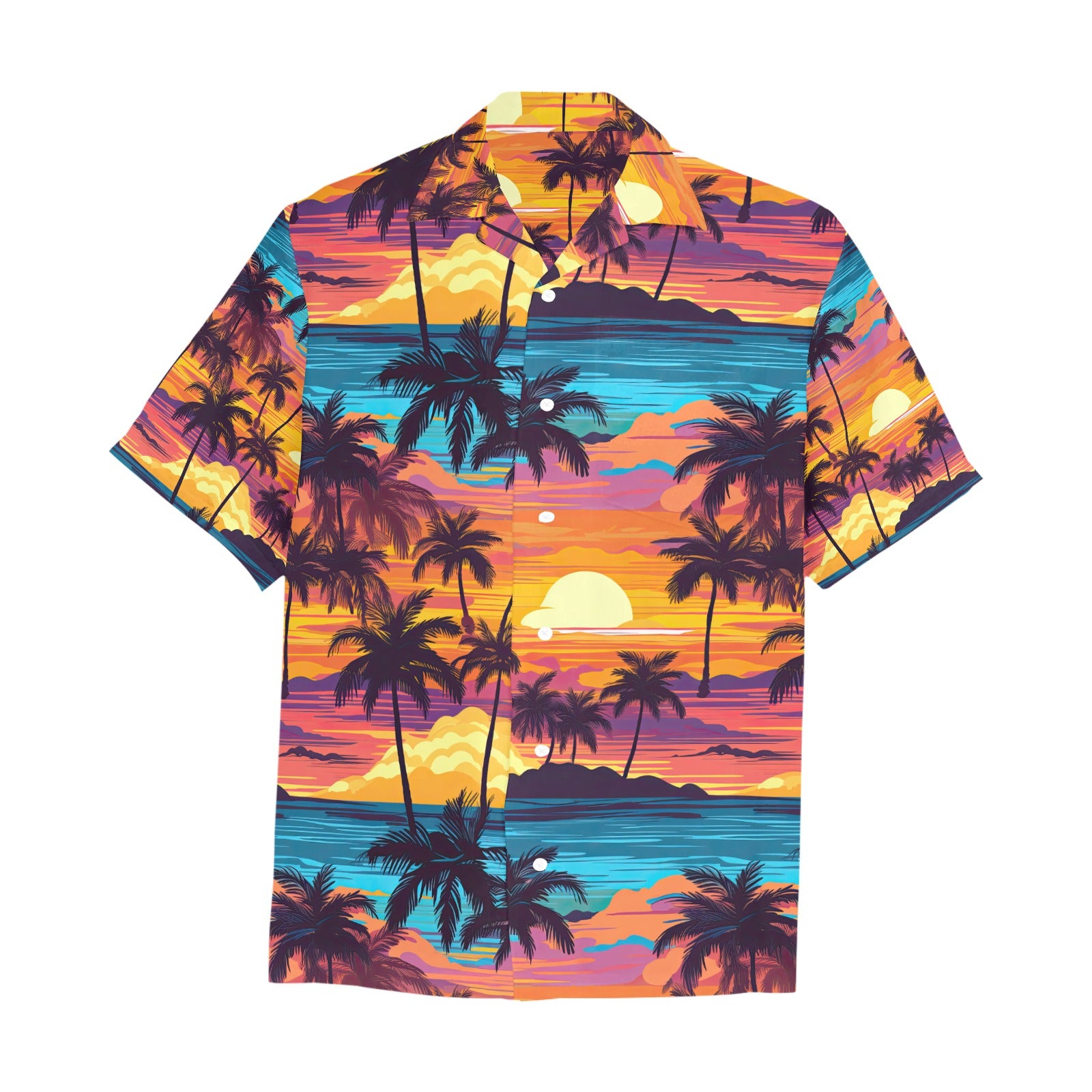 Colorful Sunset Men's Hawaiian Shirt With Chest Pocket - Sunshine on the Seas