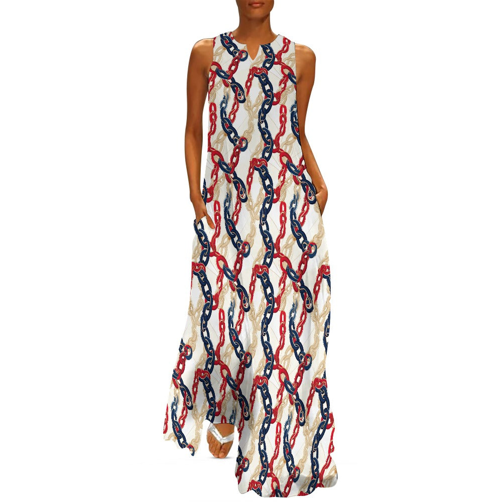 Nautical Chains Long Sleeveless Dress - Sunshine on the Seas