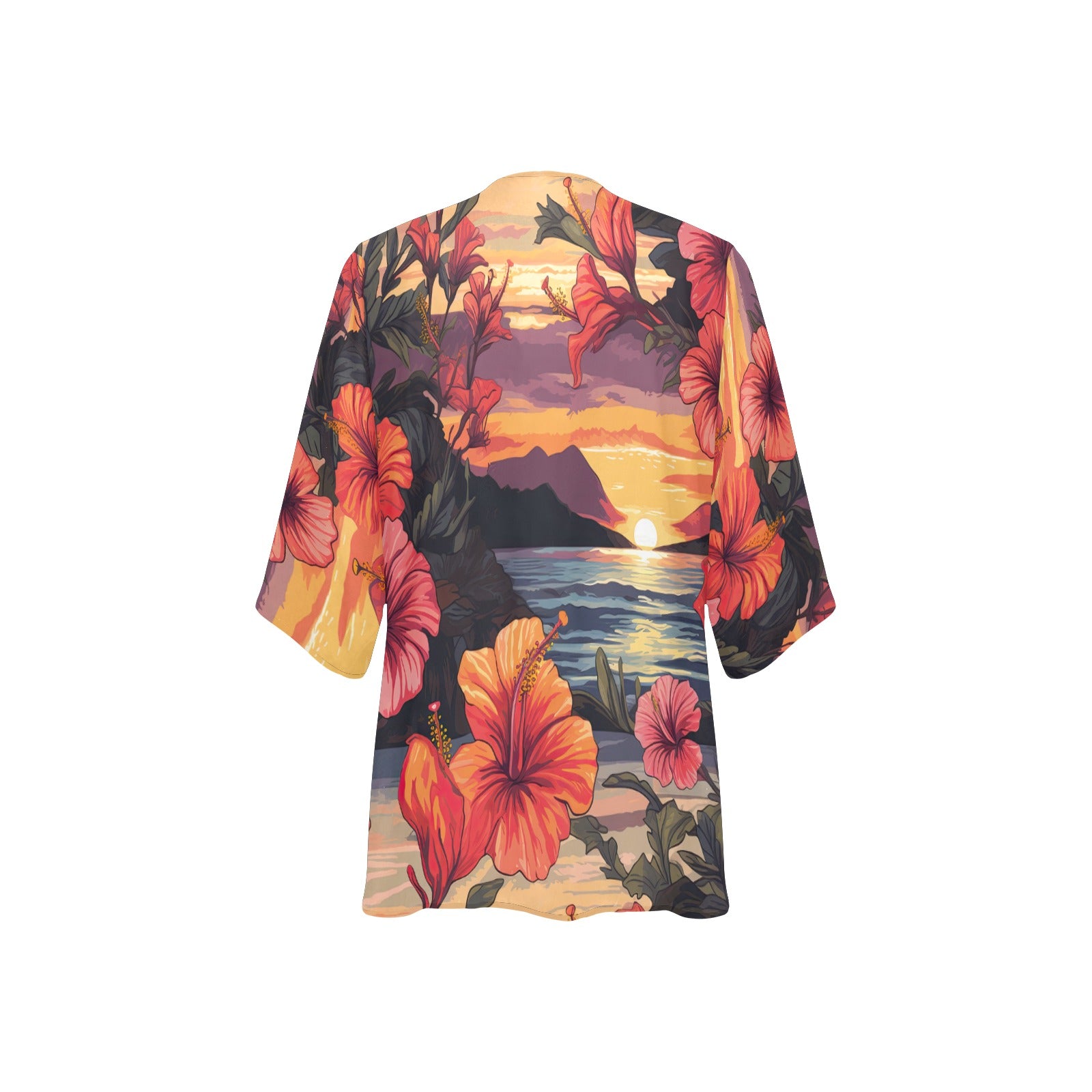 Hibiscus Sunset Women's Kimono Chiffon Cover Up - Sunshine on the Seas