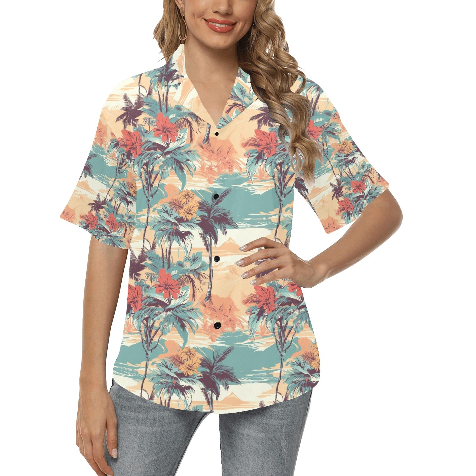 Palm Tree Hawaiian Shirt for Women - Sunshine on the Seas