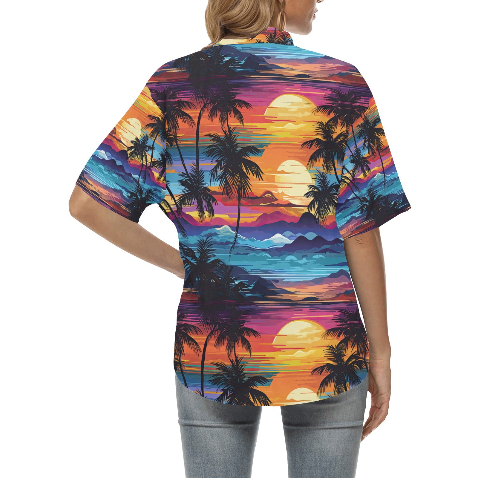 Colorful Sunset Hawaiian Shirt for Women - Sunshine on the Seas