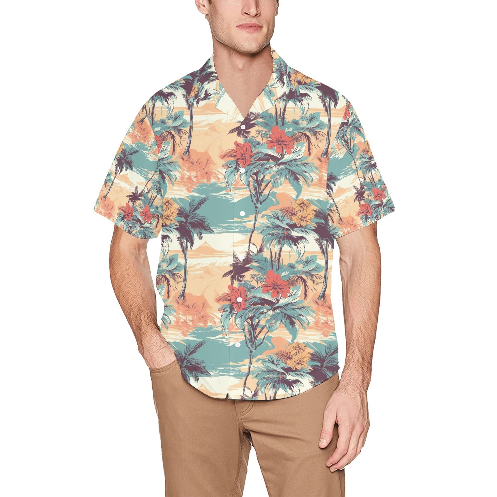 Palm Tree Men's Hawaiian Shirt With Chest Pocket - Sunshine on the Seas