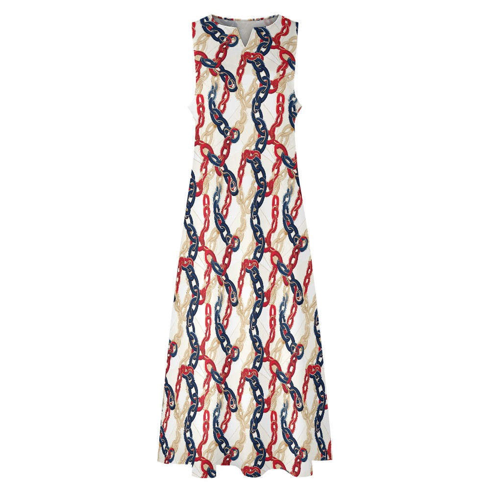 Nautical Chains Long Sleeveless Dress - Sunshine on the Seas