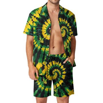 Green Leaf Tie Dye Leisure Beach Suit