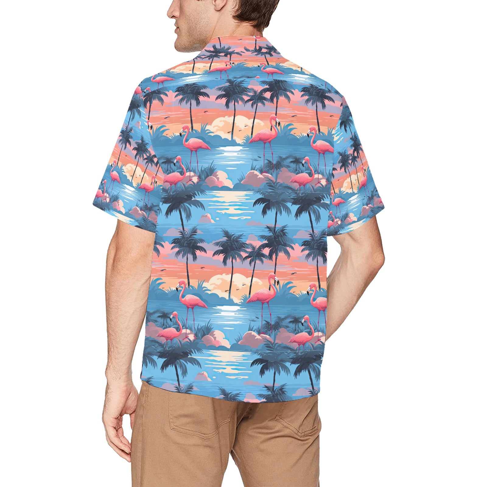 Blue Flamingo Men's Hawaiian Shirt With Chest Pocket - Sunshine on the Seas