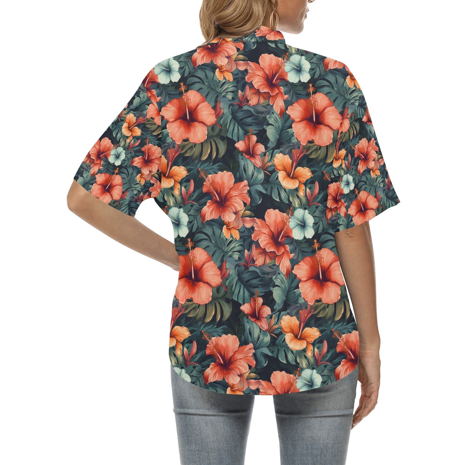 Red Hibiscus Hawaiian Shirt for Women - Sunshine on the Seas