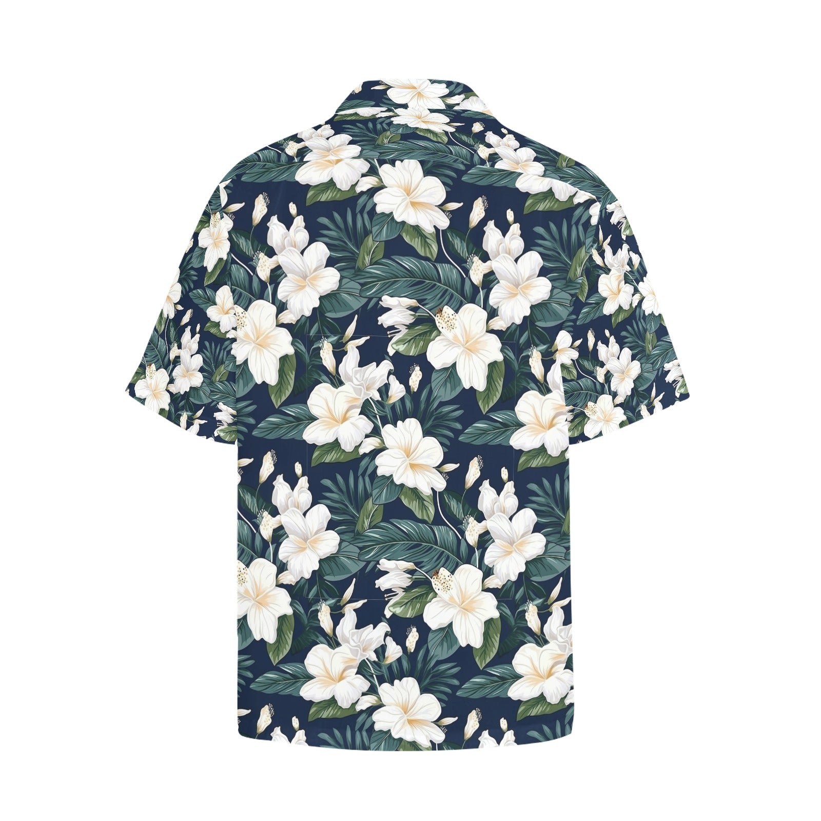 White Hibiscus Men's Hawaiian Shirt With Chest Pocket - Sunshine on the Seas