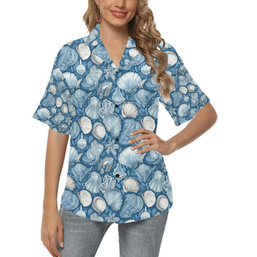 Blue Seashells Hawaiian Shirt for Women